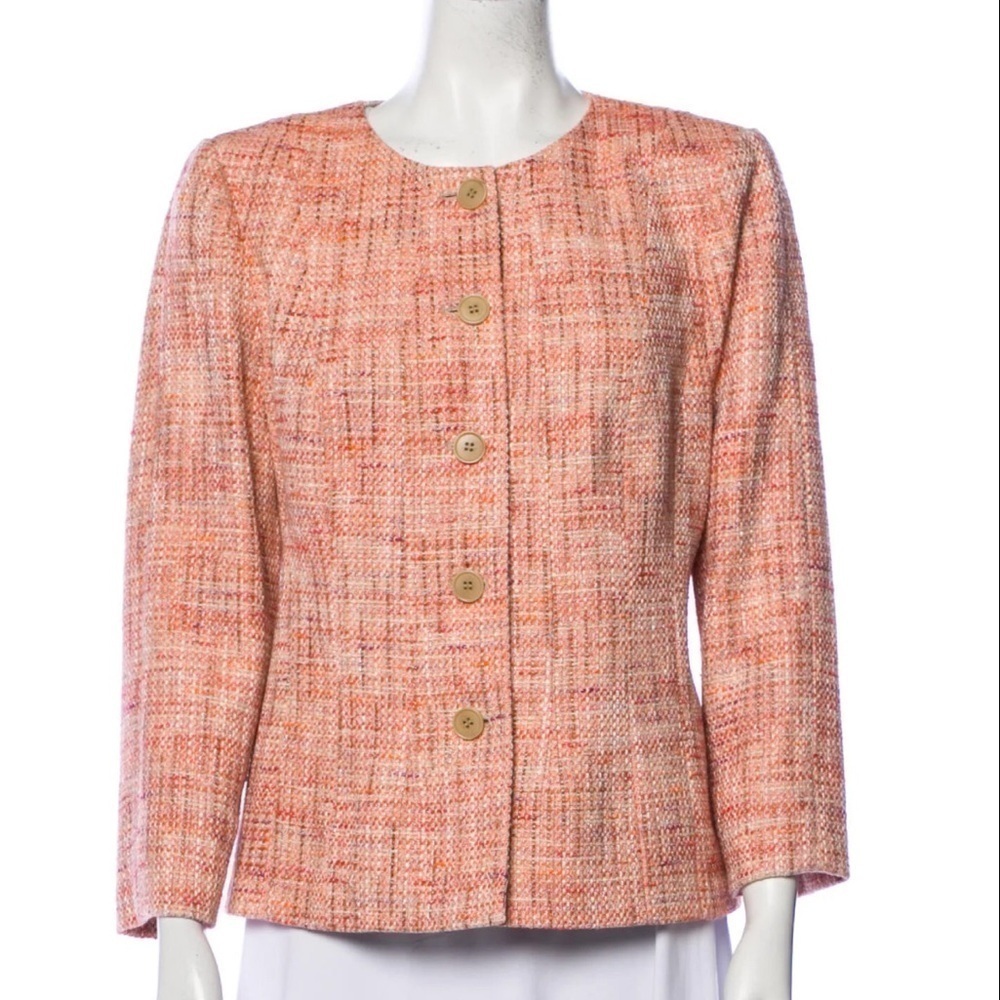 Lafayette 148 Tweed Jacket/ Blazer Size 4 Color Coral/Pink/Multi